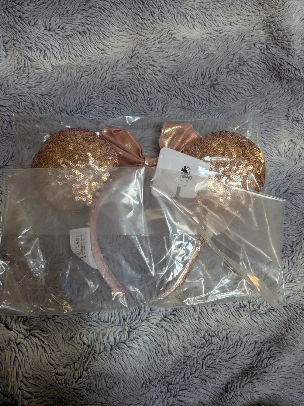 Rose Gold Sequin Minnie Ears Headband with Flower
